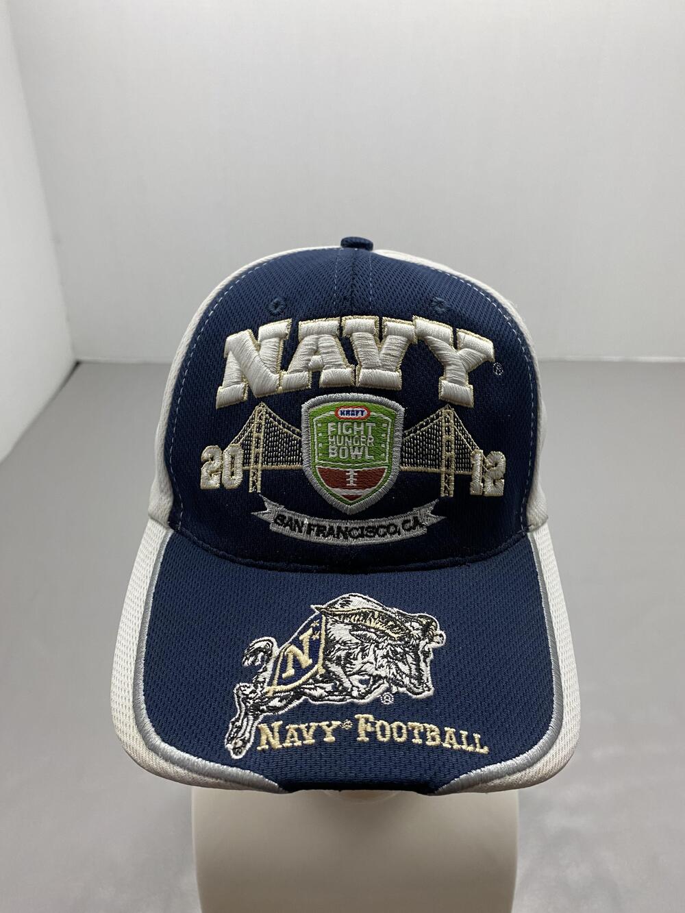 Navy Football Hat Cap Strap Back One Size Blue Mesh Polyester Baseball Cap Mens